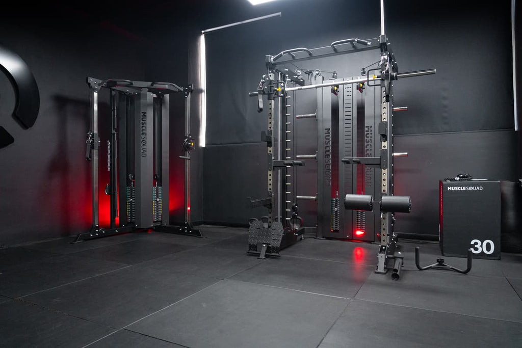 Cable machine next to a multi-functional trainer