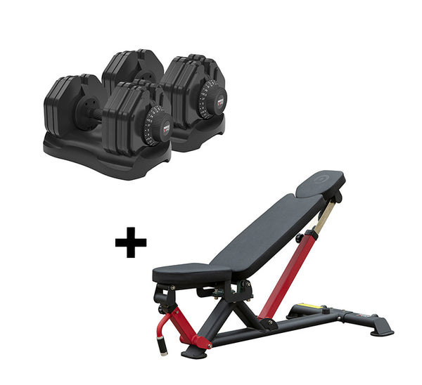 5kg - 40kg Quick Select Adjustable Dumbbell Set + Phase 3 FID Dumbbell Bench Package