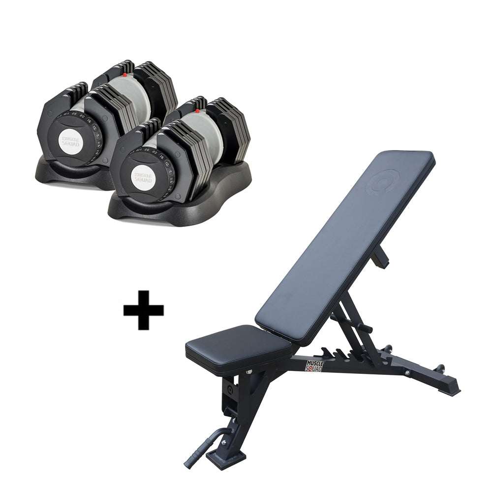 2.5kg 25kg Quick Select Adjustable Dumbbell Set Phase 2 Flat Incline Bench Package