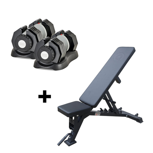 2.5kg - 25kg Quick Select Adjustable Dumbbell Set + Phase 2 Flat Incline Bench Package