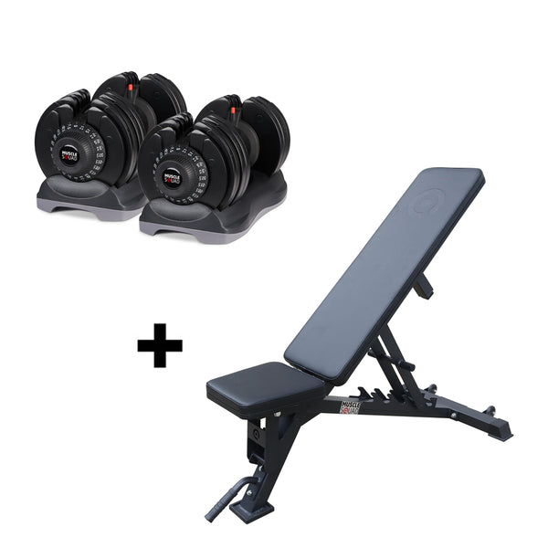 5kg - 32.5kg Quick Select Adjustable Dumbbell Set + Phase 2 Flat Incline Bench Package