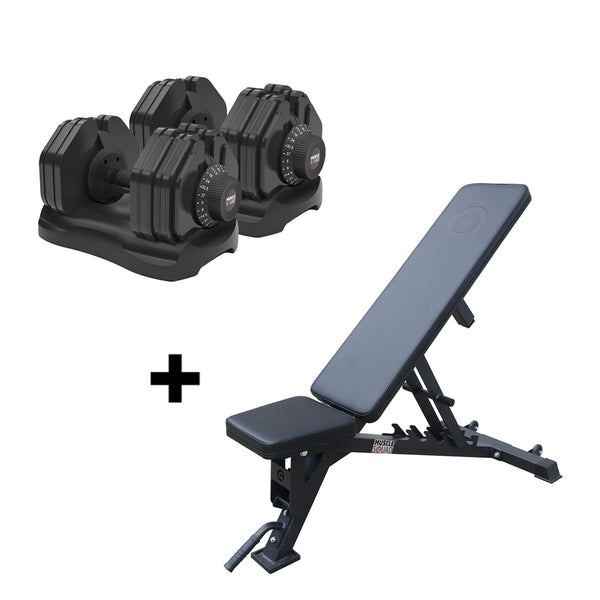 5kg - 40kg Quick Select Adjustable Dumbbell Set + Phase 2 Incline Flat Bench Package