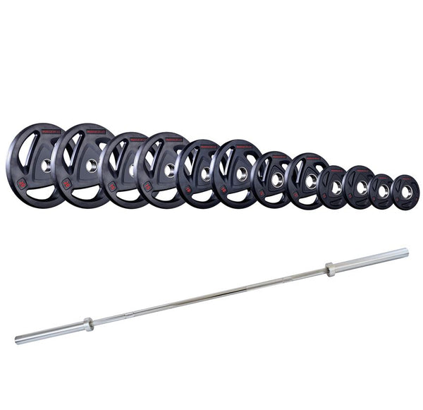 Rubber Tri-Grip Olympic Weight Plate + Barbell Packages