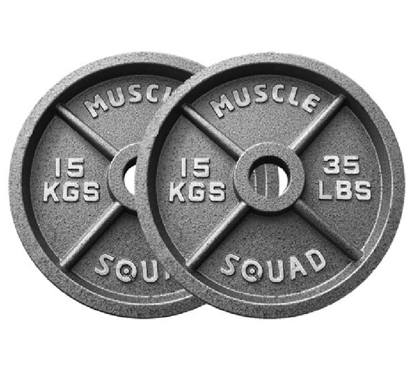 MuscleSquad Classic Cast Iron Olympic Weight Plates 2 x 15kg