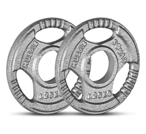 Silver Cast Iron Tri-Grip Olympic Weight Plates - 1.25kg