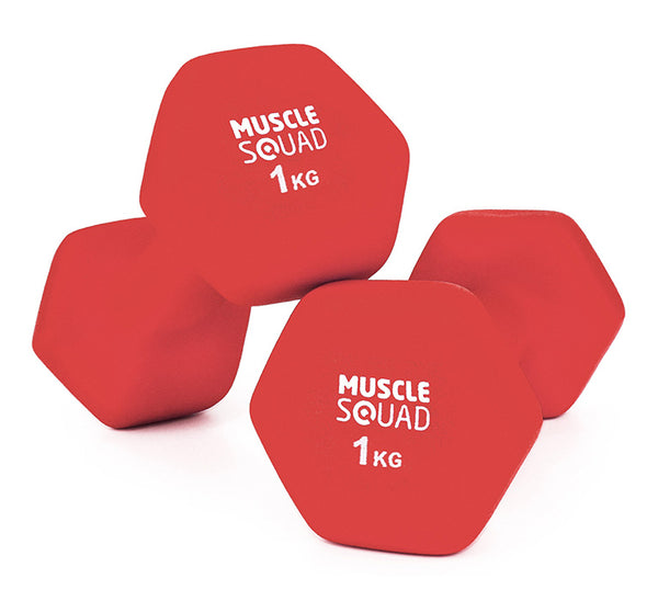 Hex Neoprene Dumbbell Pairs 2 x 1kg | MuscleSquad