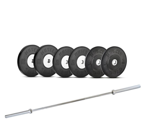 Competition Metal Core Bumper Olympic Weight Plate + Barbell Packages
