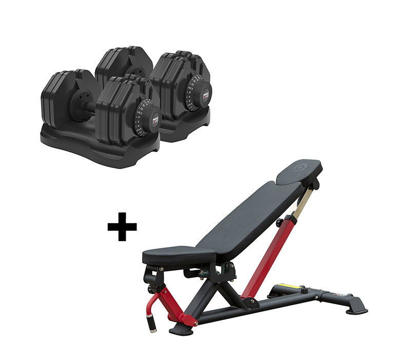 Buy Home GYM Set: Workout Bench + 2x 55lbs Adjustable Dumbbells