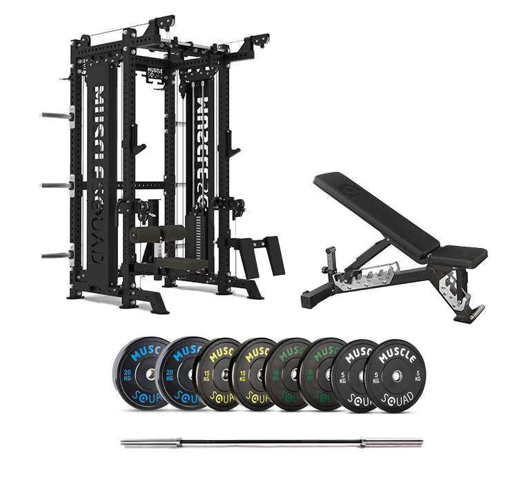 Phase 4 Cable Equipped Multi-Functional Squat Rack, Bench, Barbell and Weights Packages