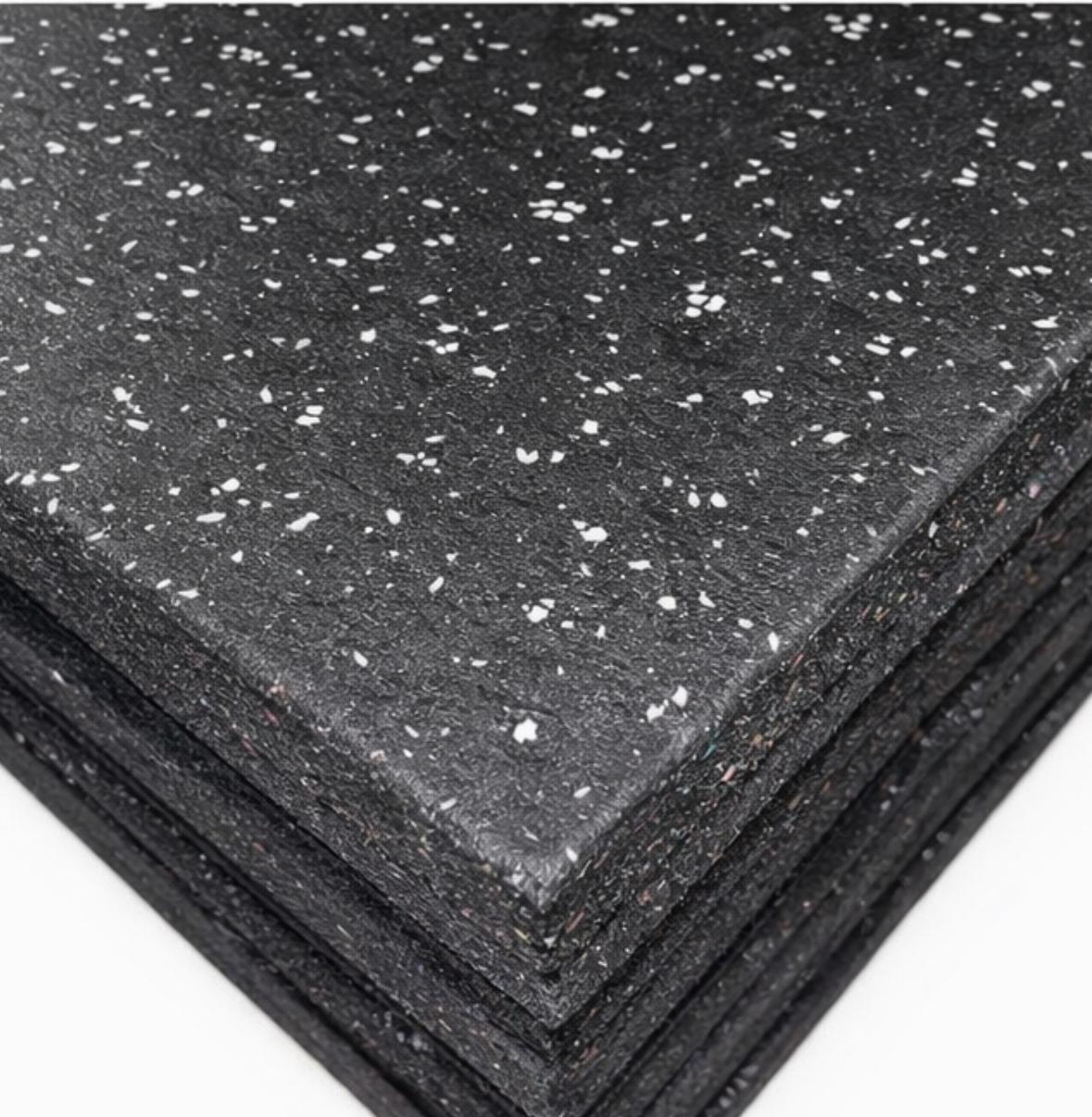 Gym Flooring - Easy-Clean Rubber Floor Tiles 1m x 1m (Black/Grey Speckle)