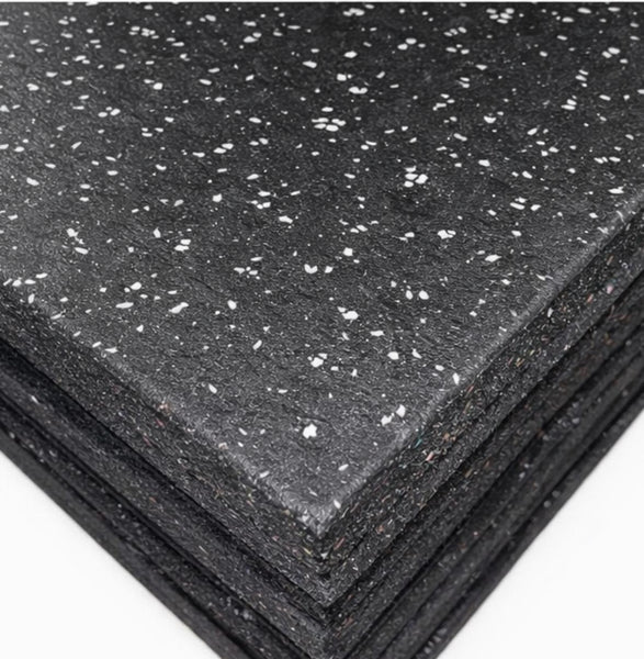 Gym Flooring - Easy-Clean Rubber Floor Tiles 1m x 1m (Black/Grey Speckle)