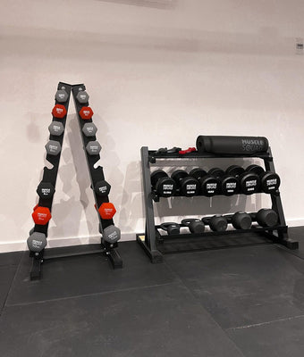 MuscleSquad Home Gym dumbbell racks @themaceymanor