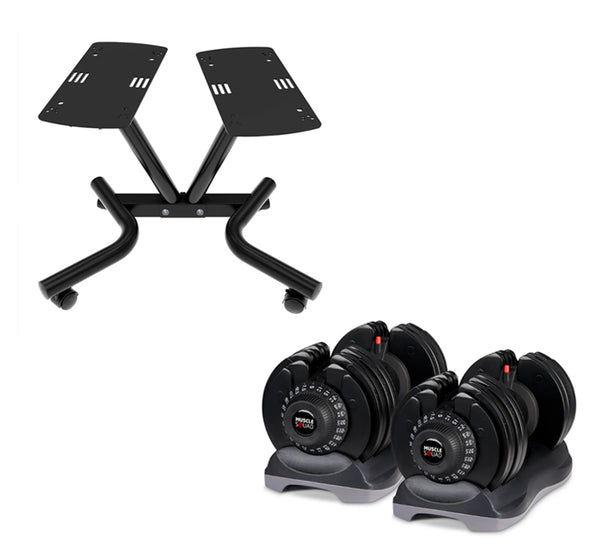 Adjustable 32.5kg Dumbbell Pair With Stand