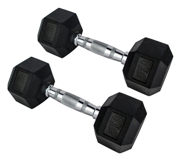 MuscleSquad Hex Rubber Dumbbell Pairs 2 x 5kg