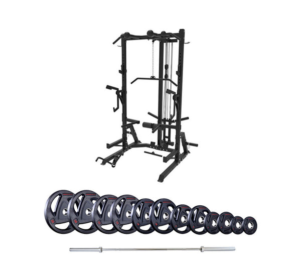 Quarter Squat Rack With Barbell & Tri-Grip Weight Plates