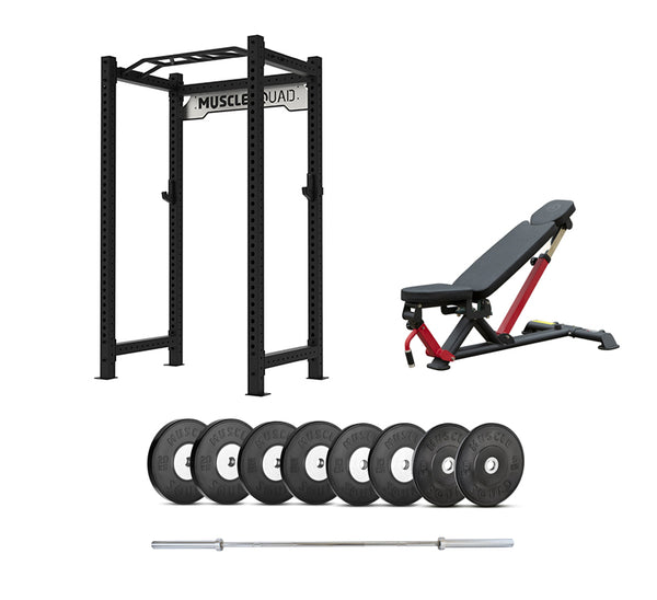 P3 Power Rack Bench Barbell and Weights Sets MuscleSquad