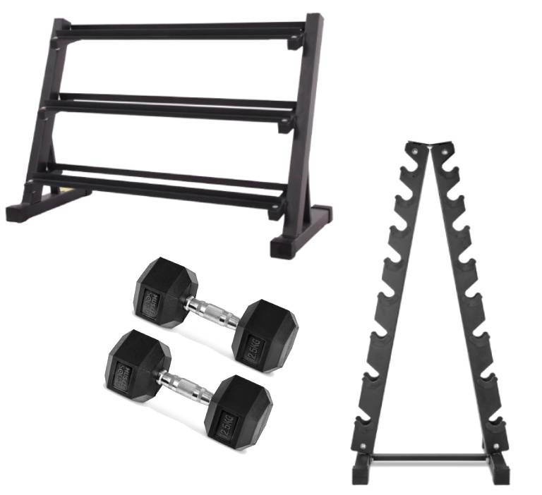MuscleSquad Hex Rubber Dumbbell Sets & Storage Packages